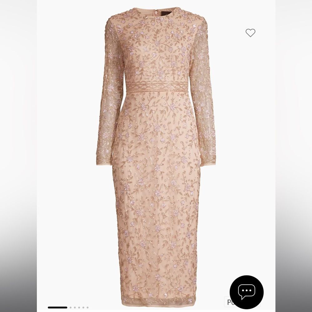 Mac Duggal | 10812 Beaded Tea Length Dress with Sheer Sleeves Size 12 NEW - Picture 6 of 12